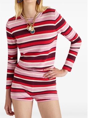 LaDouble J Striped Knit Short Set - Pink, Red & Burgundy